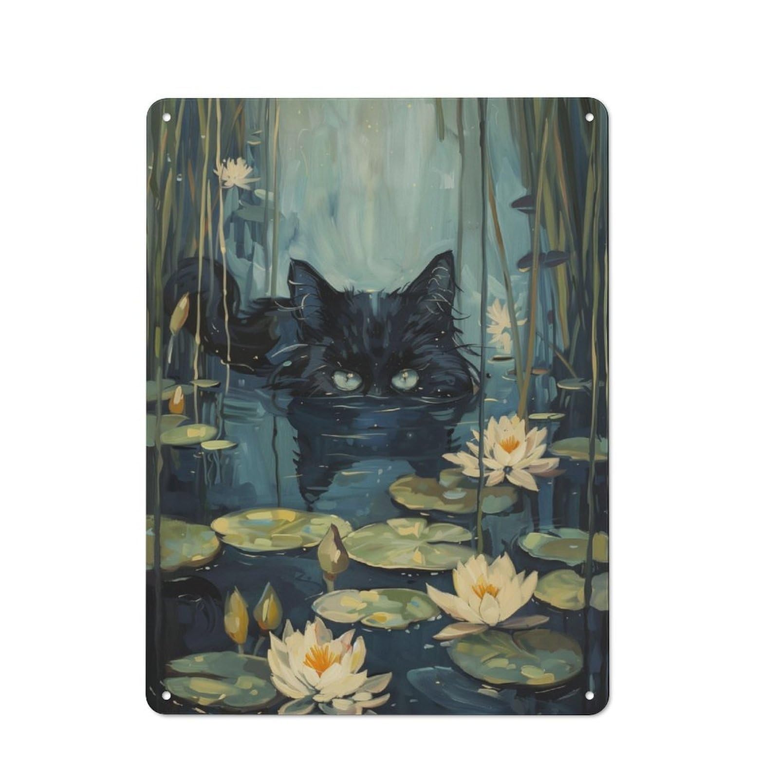 Junmoney Black Cat Hiding In River Metal Plaque 40X30cm With For Hallway Wall, Retro Decor, For Wall Display Collectors