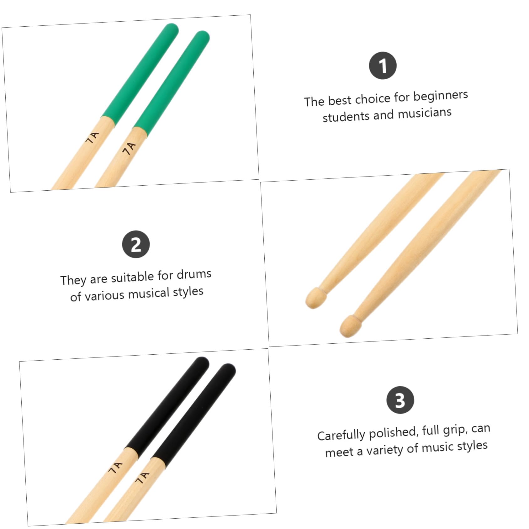 BESTonZON Baguettes de Batterie en Érable 7a Antidérapantes 6 Paires Multicolores pour Pratique Musicale et Performance en Groupe