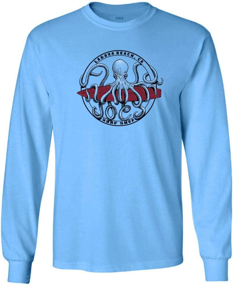 Joe's Surf Shop Mens Octopus Meets Surfboard Logo Long Sleeve Tees Sizes S-4XL