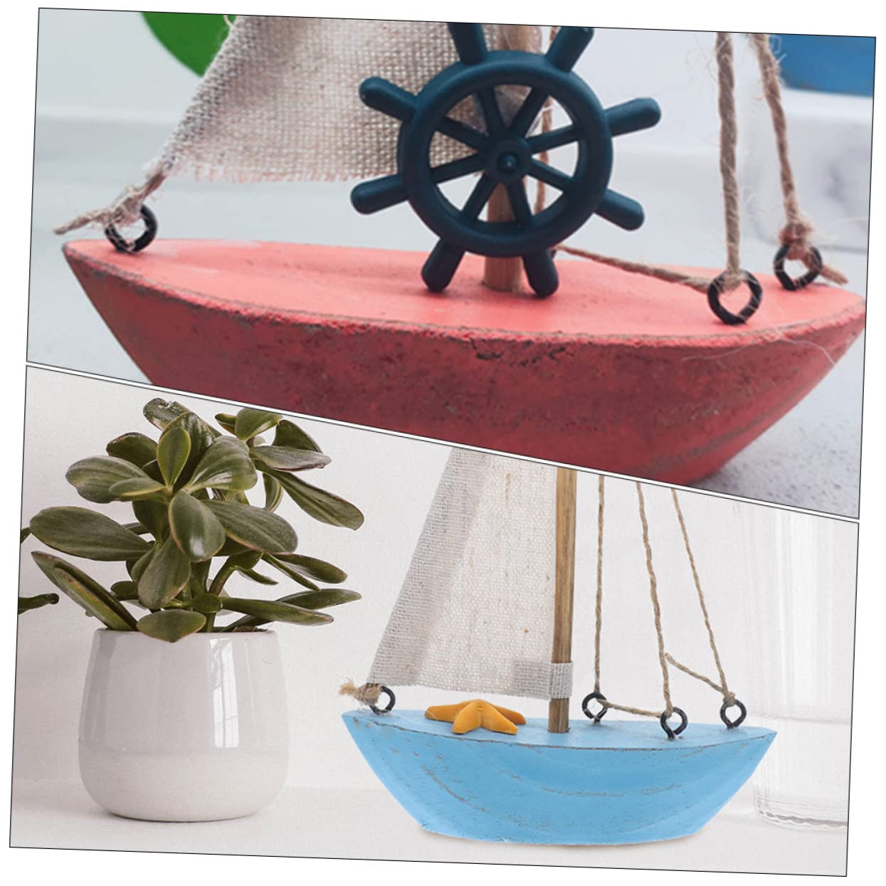 OUNONA 2Pcs Miniature Sailboat Models Mediterranean Style Desktop Decor Nautical Ornaments for Home and Office Creative Present for Sailing Enthusiasts Lightweight and Chic