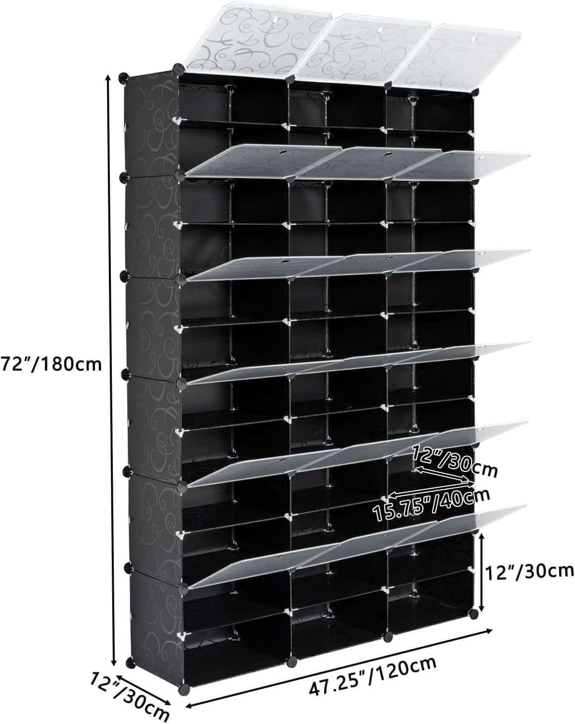12-Tier 72 Pairs Portable Shoe Rack Organizer 36 Grids Tower Shelf Storage Cabinet Stand Expandable Multi-Purpose Cube for Heels, Boots, Slippers (Black)