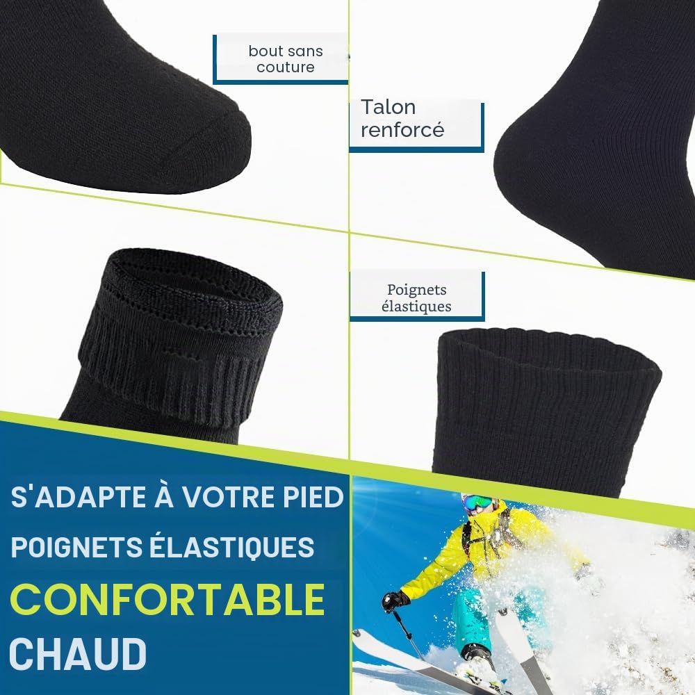 Josnown Chaussettes Chaudes Homme Hiver Thermiques Laine Semelles Épaisses Tissu Éponge Randonnée 5 Paires Taille 39-45