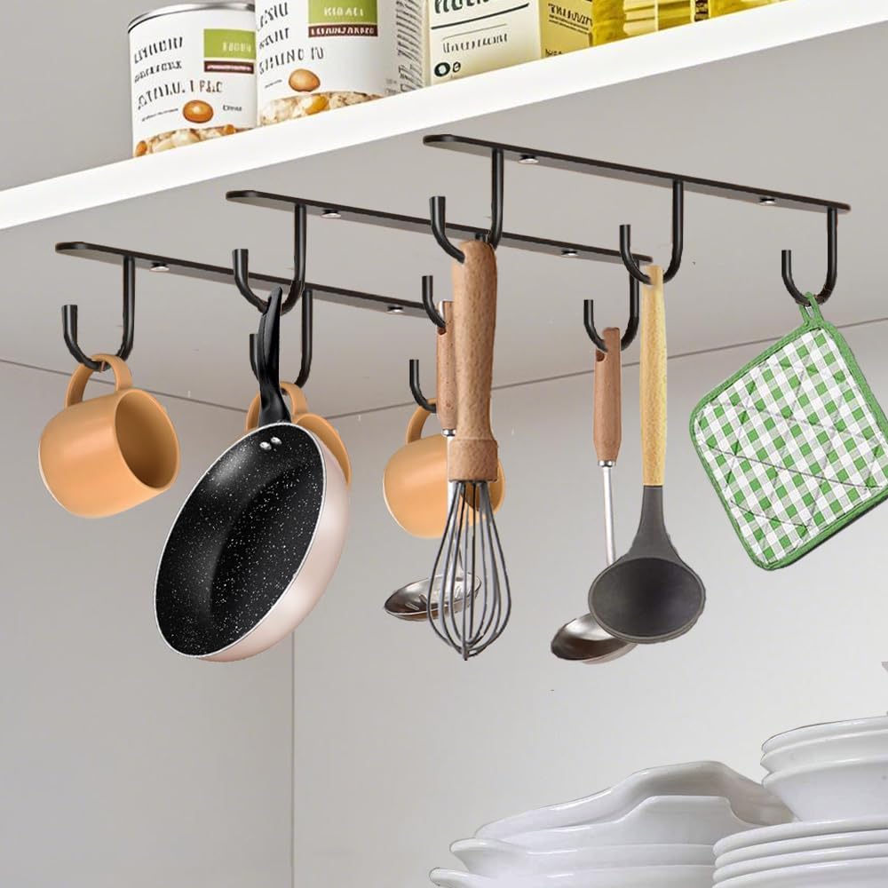 2x Appendere Porta Tazze Sottoripiano 12 Ganci Tazzine Sotto Mensola Mug bianco
