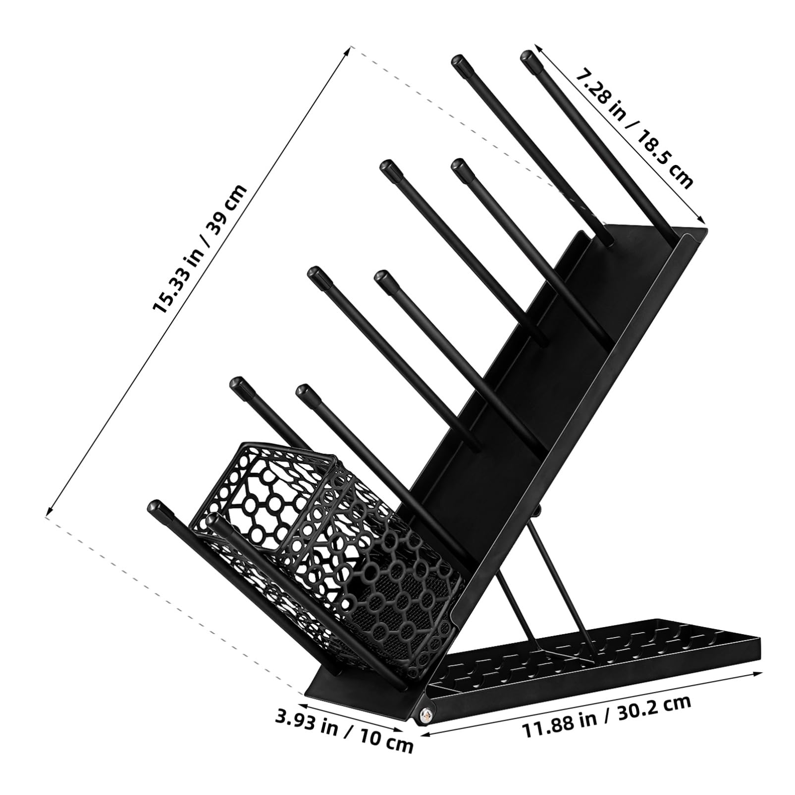 Hemobllo Coffee Cup Holder Adjustable Coffee Mug Shelf, Tea Cup Rack, with Lid and Straw Organizer for Countertop, Black Metal Mug Station Essential, 15.35 x 7.08 x 4.33 Inches