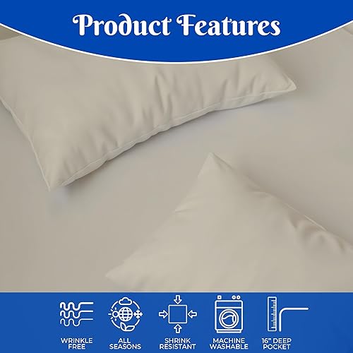 Miniatura 5 de Infinitee Xclusives Juego de 3 sábanas tamaño individual | Beige | Sábanas de bolsillo profundo de 16 pulgadas – Sábanas de microfibra cepillada