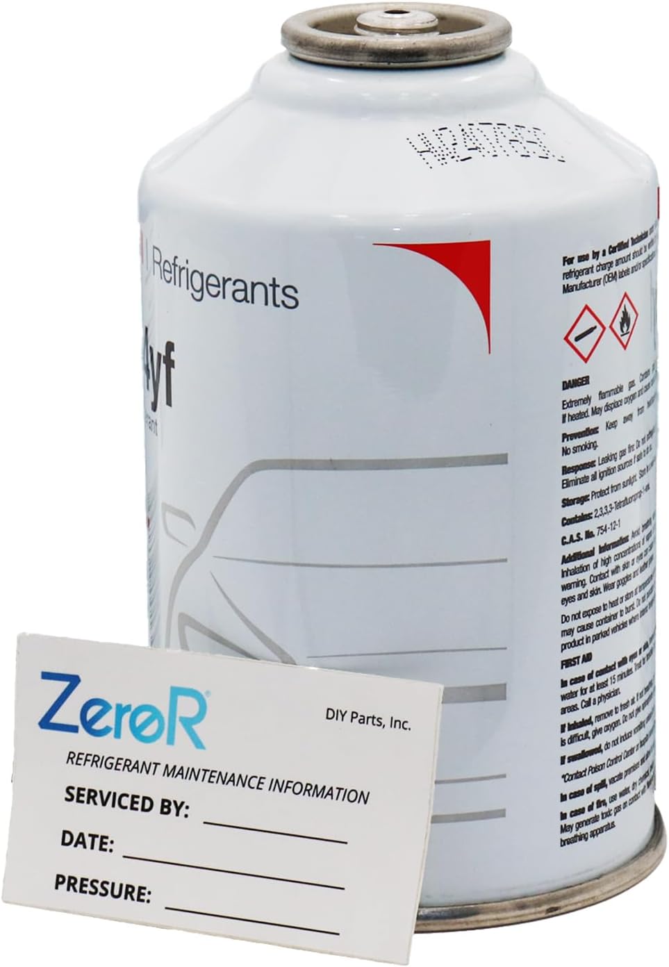 ZeroRยฎ Genuine R1234YF Refrigerant Can for Automotive AC Systems - HFO-R1234YF, SSV Can with Reverse-Thread Design, Included Service Sticker - Compatible with R1234YF Systems - 8 Oz, 1 Can
