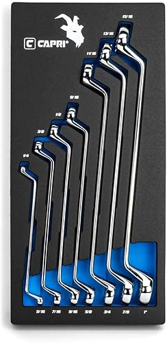 Capri Tools Juego de llaves de extremo de caja doble de desplazamiento profundo de 75 grados, 14 a 1 pulgada, SAE, 7 piezas con bandeja del mecánico