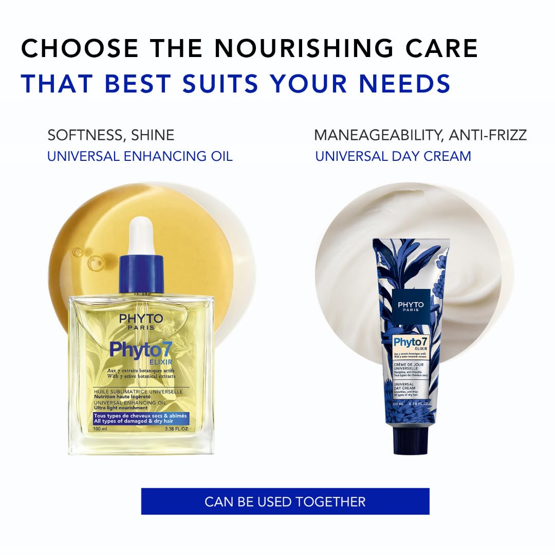 PHYTO 7 crema nutriente da giorno - 50ml – Cura capelli secchi nutriente quotidiano – Protezione anti-crespo 48H – 7 estratti botanici – Crema capelli senza risciacquo