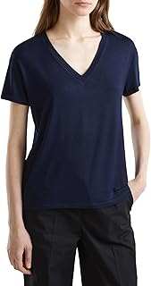 United Colors of Benetton Viskoz Karışımlı Geniş V Yaka Basic T-Shirt Kadın 