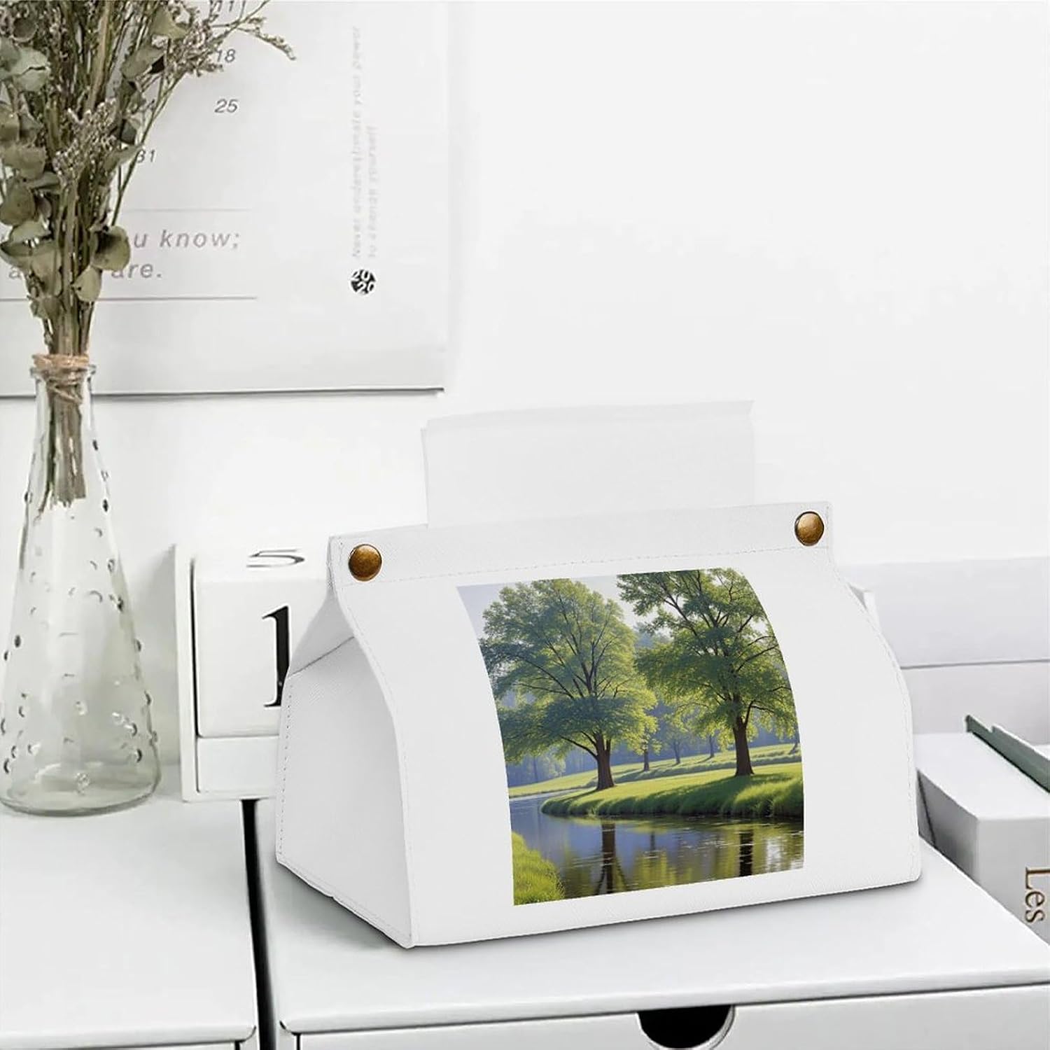 Decorative PU Tissue Paper Holder Tree Painting Printed Tissue Box Cover Napkin Tissues Organizer Home Decor for Bathroom Night Stands Desk Car Dining Table image 5