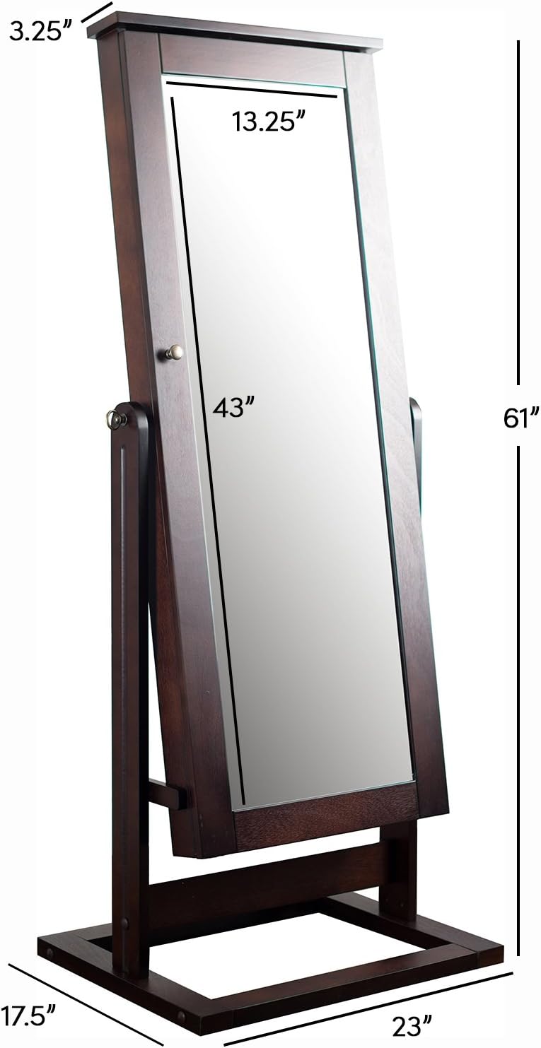 Hives & Honey Cheval Jewelry Cabinet with Standing Mirror Armoire Organizer with Pinboard and Jewelry Storage Walnut : Sports & Outdoors