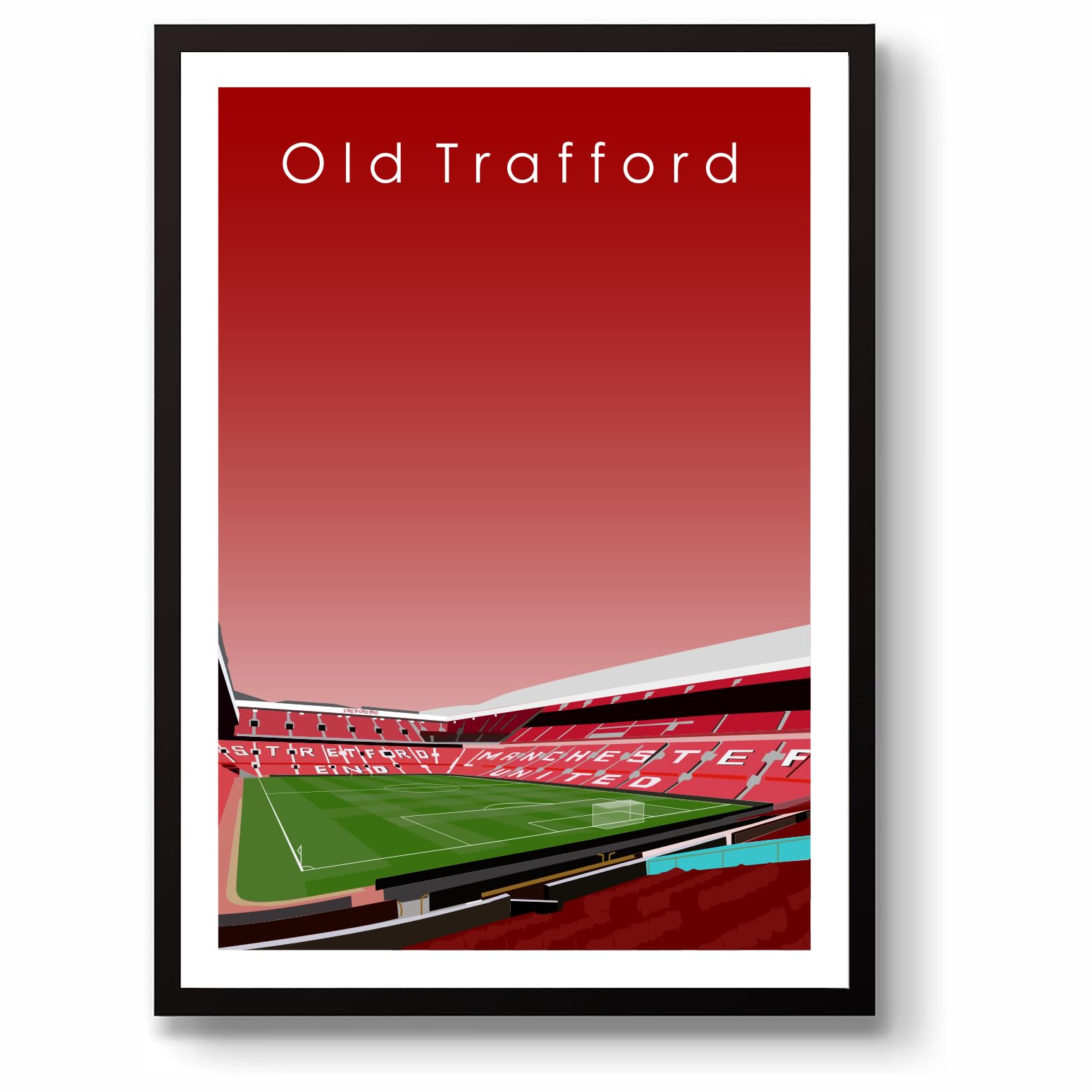 Grounddesigns Men's Red And White Man United Football Gift Old Trafford Manchester Stadium Art Unframed A3 Print Mufc