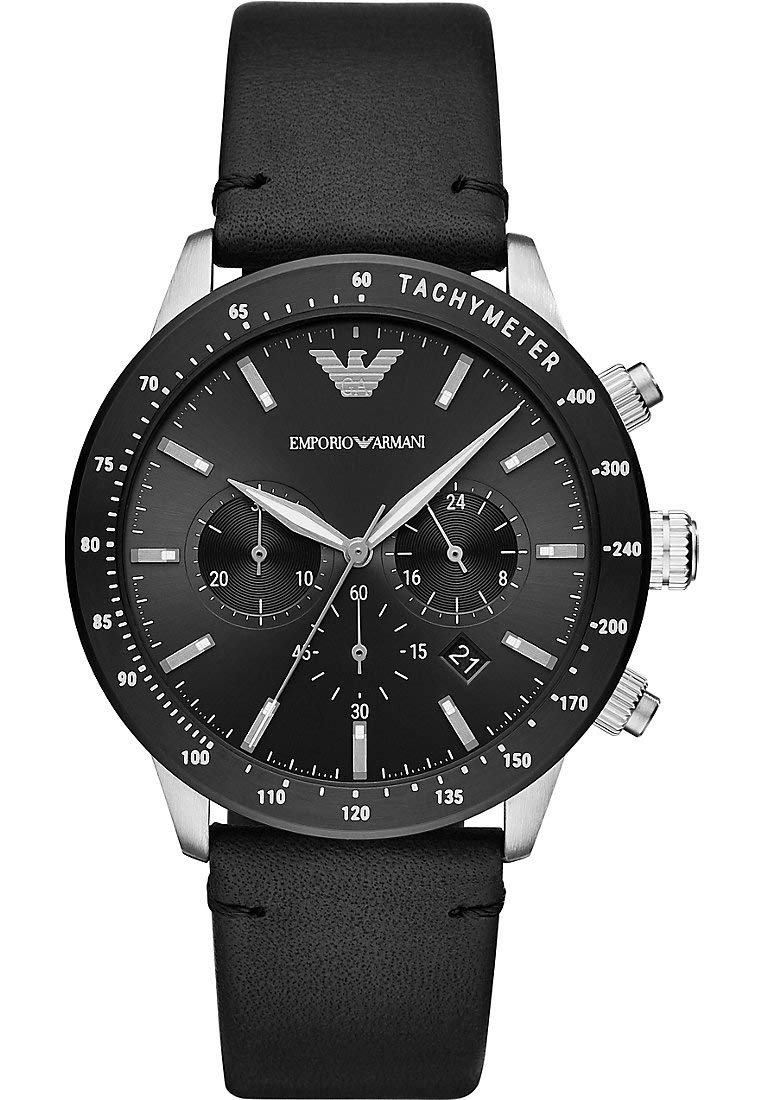 Emporio Armani Watch for Men, Quartz 3 sub dial Chronograph Movement and 43mm Case Size with Leather Strap
