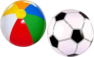 Beach Ball, Rainbow Beach Balls, Kids Birthday Party Beach Ball, Suitable for Outdoor Activity, Water Games, Swimming Pool Beach Party（2 Pcs）1Rainbow Beach Ball and 1Football Beach Ball