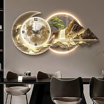 3D Large Wall Clock with LED Light, Plug-in Power Wall Clock Decorative, Modern Wall Art for Bedroom, Living Room, Apartment, Office, FarmhouseA,50 * 100cm-19.7 * 39.4in
