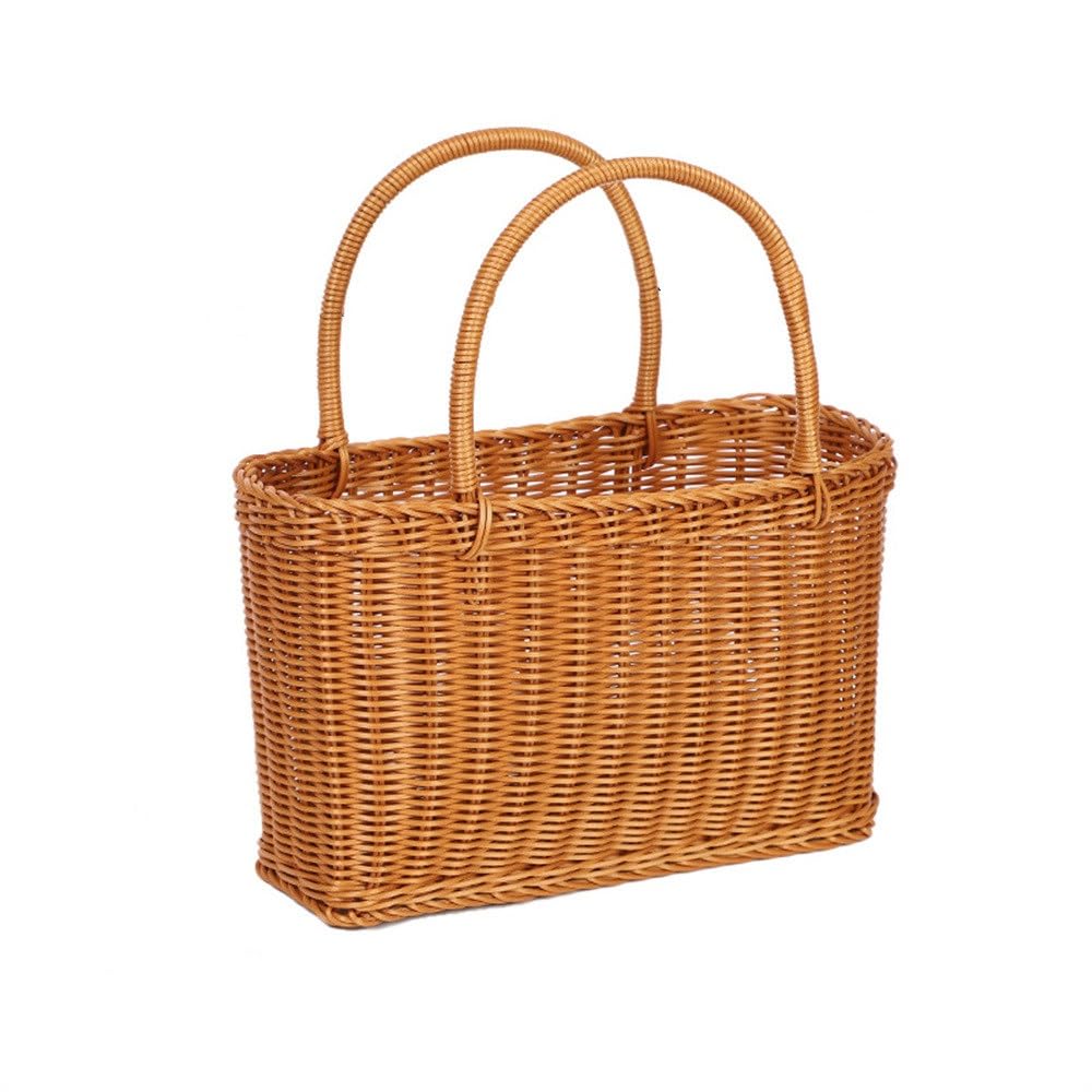 Picnic Basket Rattan Handle Storage Picnic Shopping Basket for Picnic Camping Outdoor(L)