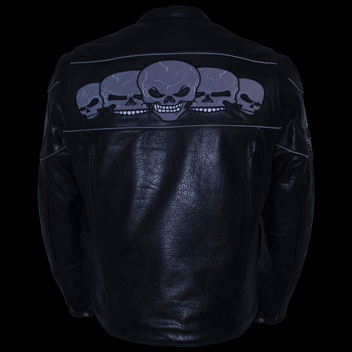 Xelement 3 Skull Head Black Leather Motorcycle Jacket with X-Armor Protection — view 8