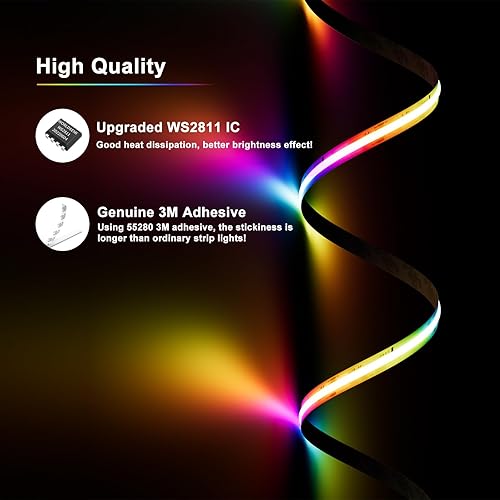 Miniatura 3 de PAUTIX Tira de luz LED RGB Smart IC COB direccionable de 24 pies24.6 ft, 720 LEDsm con certificación UL de 24 V, tira de luz de cinta flexible