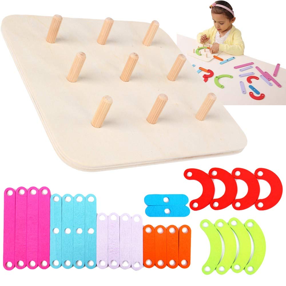 Buy BLLKE Wooden Letter Number Shape Color Pegboard Set, Montessori Toy