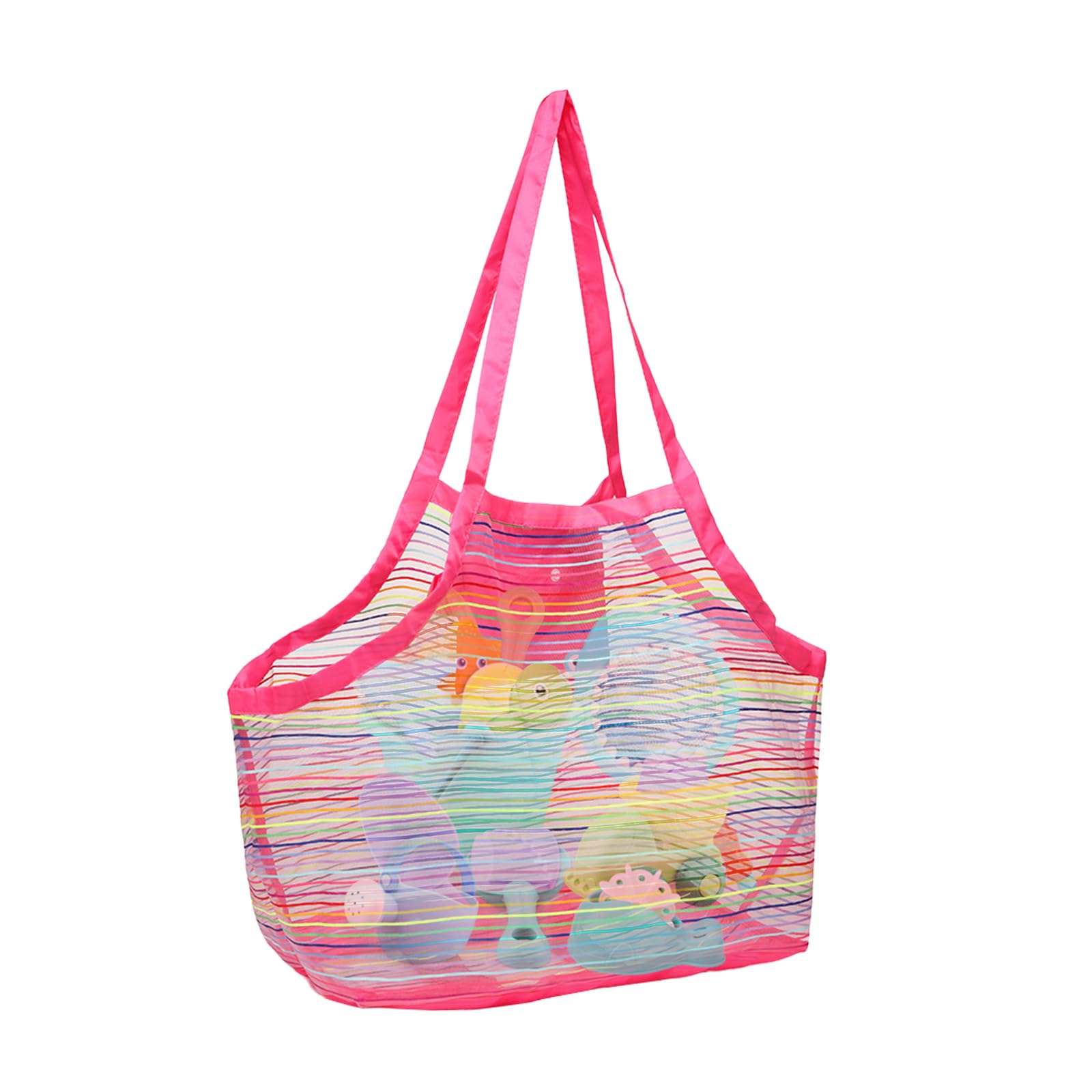 Pink Kids Toy Storage Bag, Mesh Beach Bag Buckle, Reusable Collapsible with Handle, Large Lightweight Beach Bag for Family，Swimming, Camping