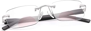 Rimless Bifocal Reading Glasses Spring Hinge Photochromic Sun Readers Transition Shades Computer Blue Light Blocking Sunglasses UV400 Protection Anti Glare Eyewear Gaming Eyeglasses for Men and Women