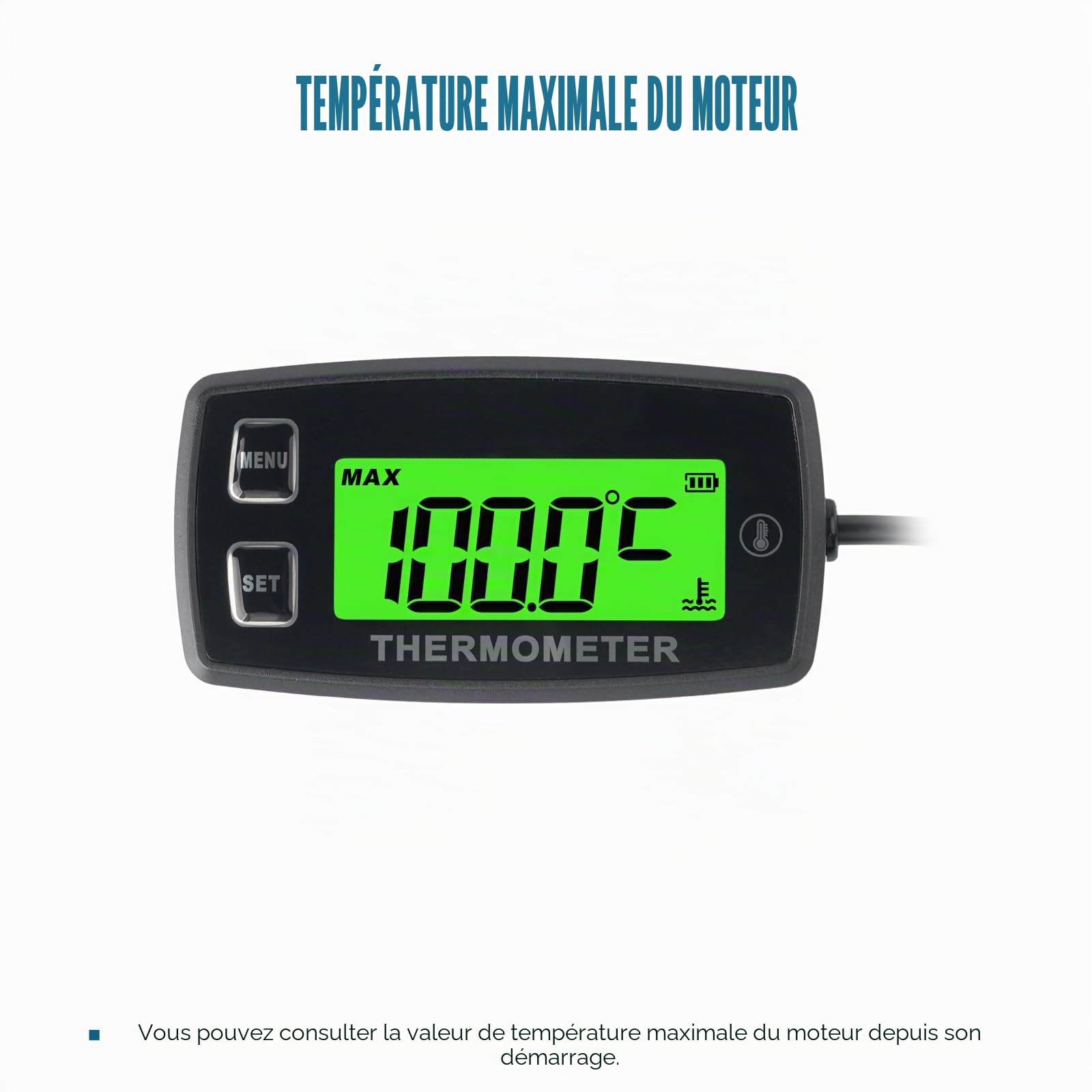 Jauge de température du moteur LCD numérique Runleader, alerte de surchauffe, rétroéclairage vert, batterie remplaçable pour moto générateur Dirtbike ATV hors-bord Motoneige marine