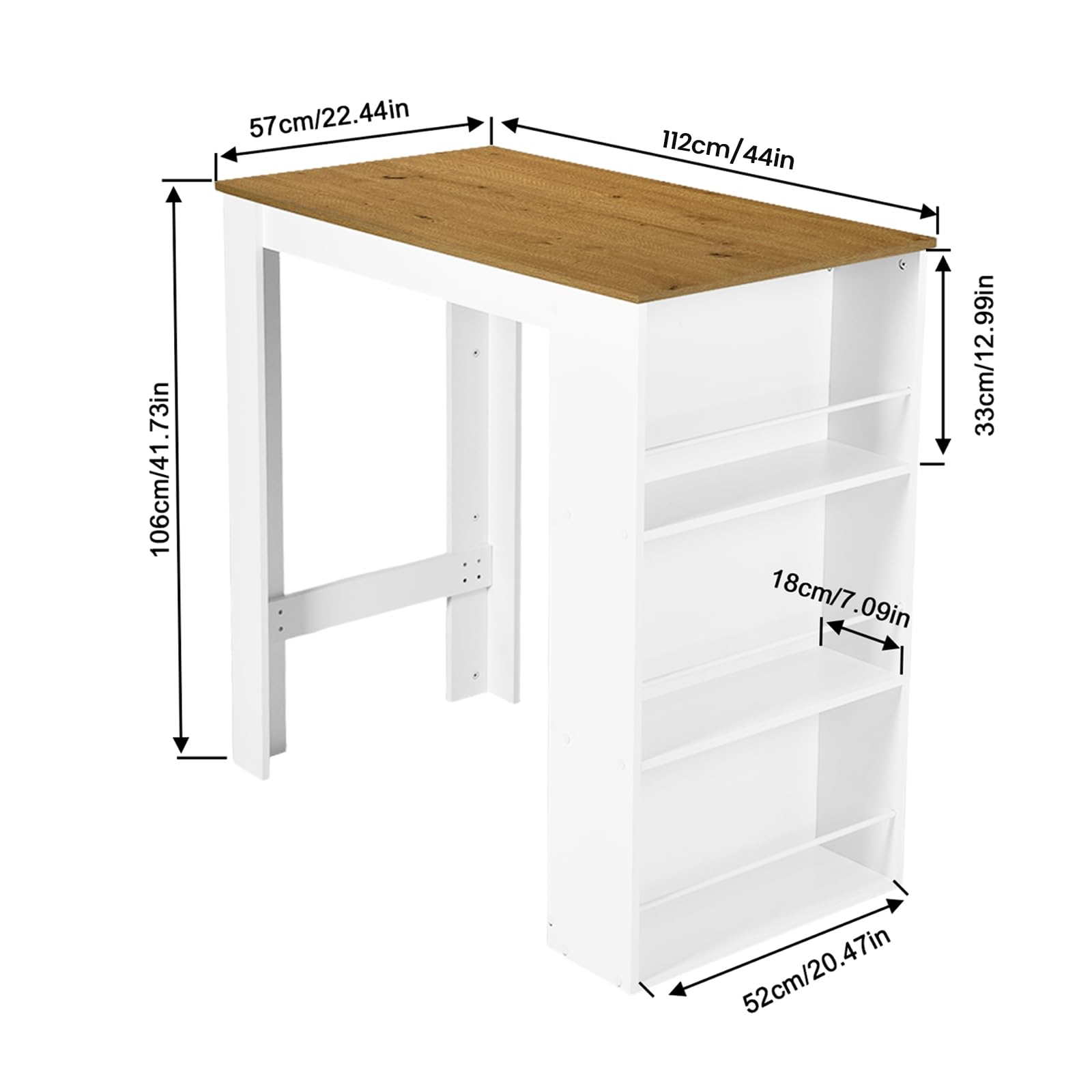Tavolo da cucina con sedie, rovere scuro + 4 sgabelli alti bianchi | Set sala da pranzo (tavolo con 4 sedie), tavolo bar con vano contenitore per cucine, sale da pranzo e bar