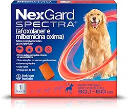 NexGard Spectra Antipulgas e Carrapatos e Vermífugo para Cães de 30,1 a 60kg - 1 tablete
