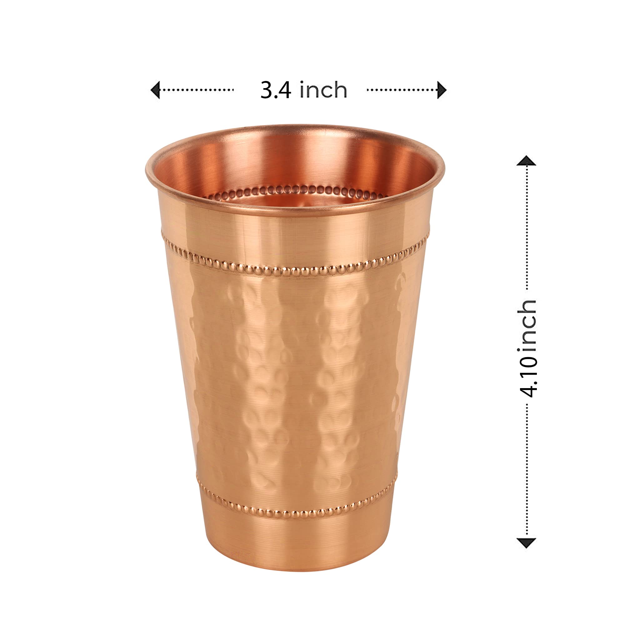 Hammered Pure Copper Water Drinking Glasses Set of 2 Large 13 Oz Drinking Cups Copper Ayurvedic Health Benefits Tumblers Beautiful Handcrafted Design Cup Best Gift