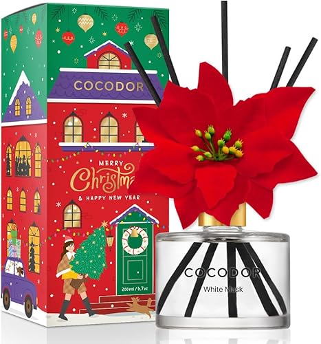 COCODOR difusor con varillas de pascua de Navidad, almizcle blanco, 6.7 onzas, difusor de aceite esencial perfumado para decoración de Navidad