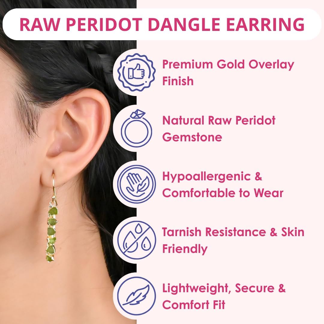 Gempires Genuine Gemstone Drop Bar Earrings for Women 14k Gold Plated Hammer Finish Dangle Handmade Hypoallergenic Crystal Jewelry Gift - Image 4