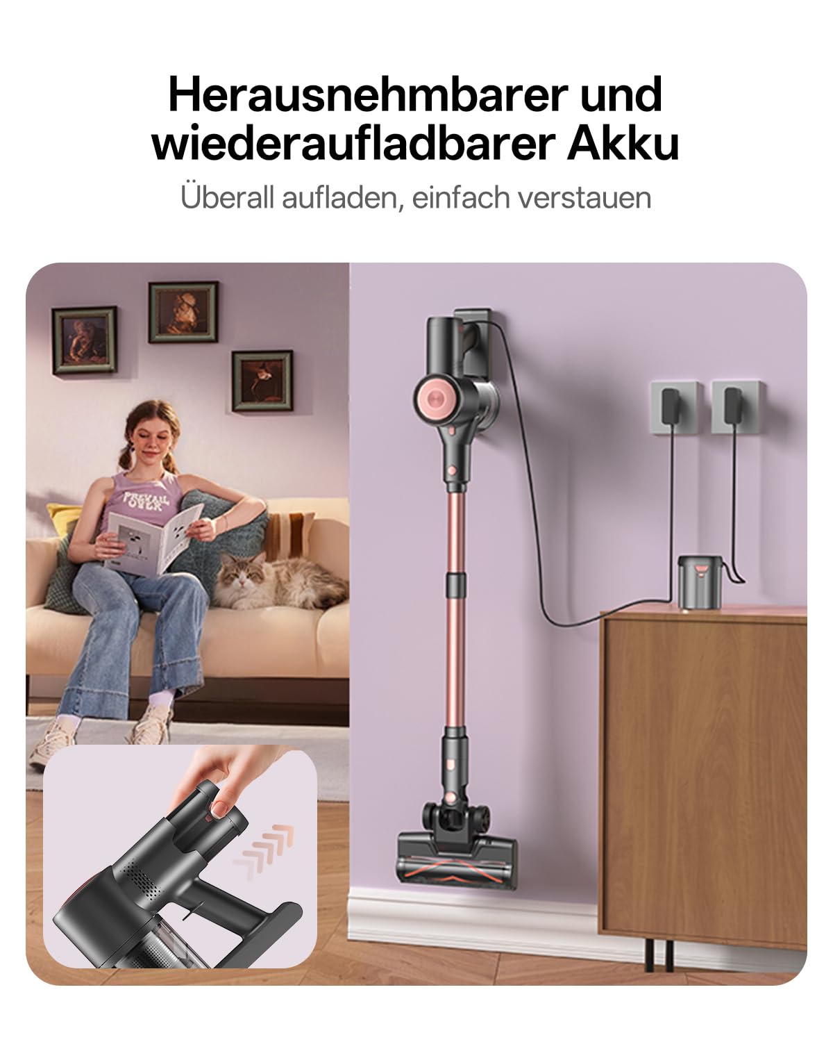 Vexilar V10Pro Akku Staubsauger, 45kPa Kabelloser Staubsauger mit Grüner LED, Leichter Handstaubsauger Kabellos, 45 Min Laufzeit, Abnehmbarer Akku, Vacuum Cleaner für Auto, Teppich & Tierhaare