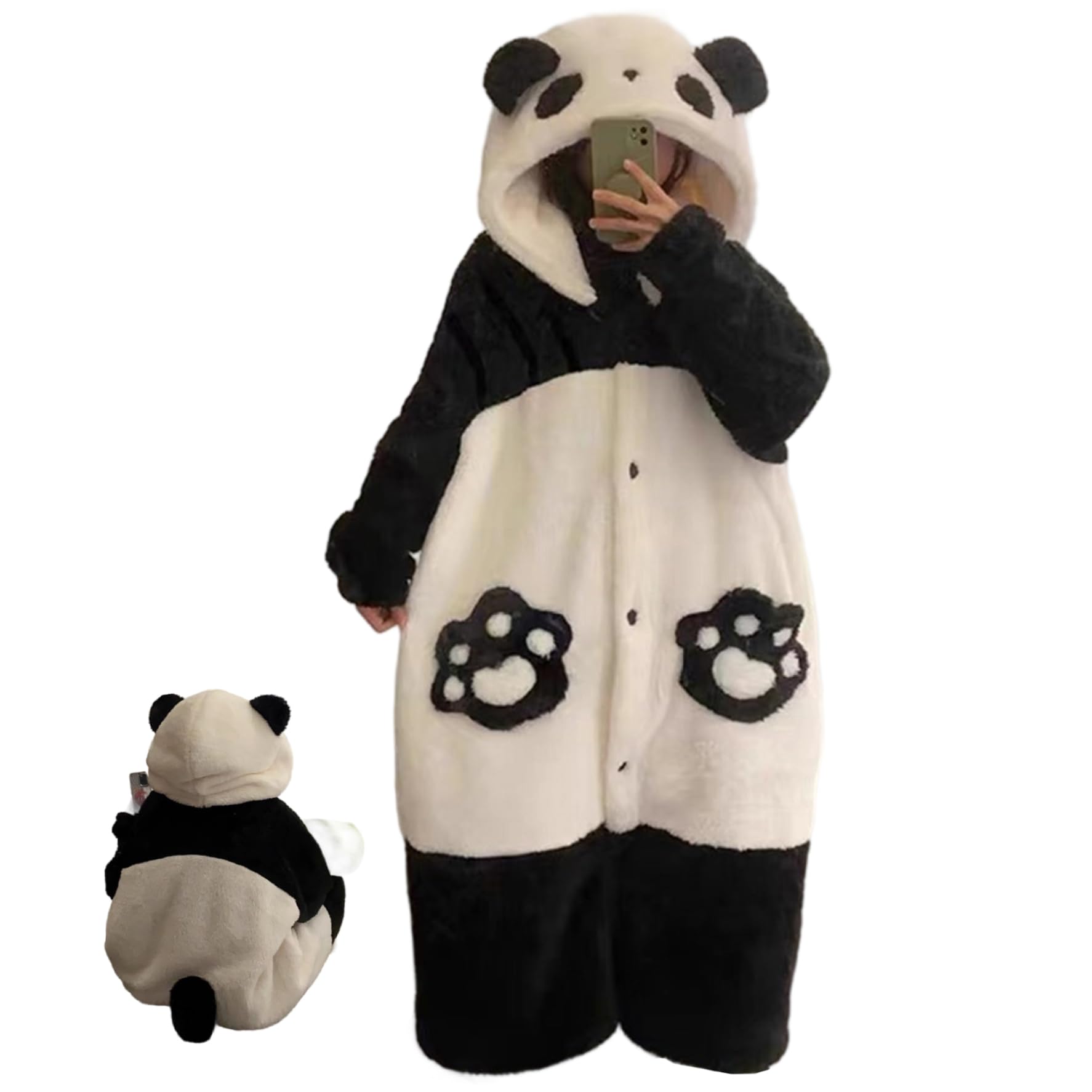 Pigiama Panda Simpatico Costume da Panda in Peluche con Cappuccio Pigiama Invernale Caldo Oversize per Donna Uomo, Senza Pantaloni
