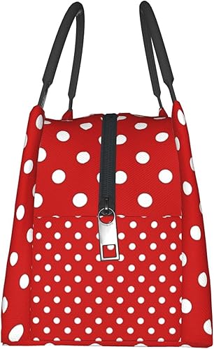 Miniatura 4 de MANQINF Bolsa de almuerzo de lunares con lunares, lonchera portátil para viajes, trabajo, bolsa de mano de gran capacidad para mujeres y hombres