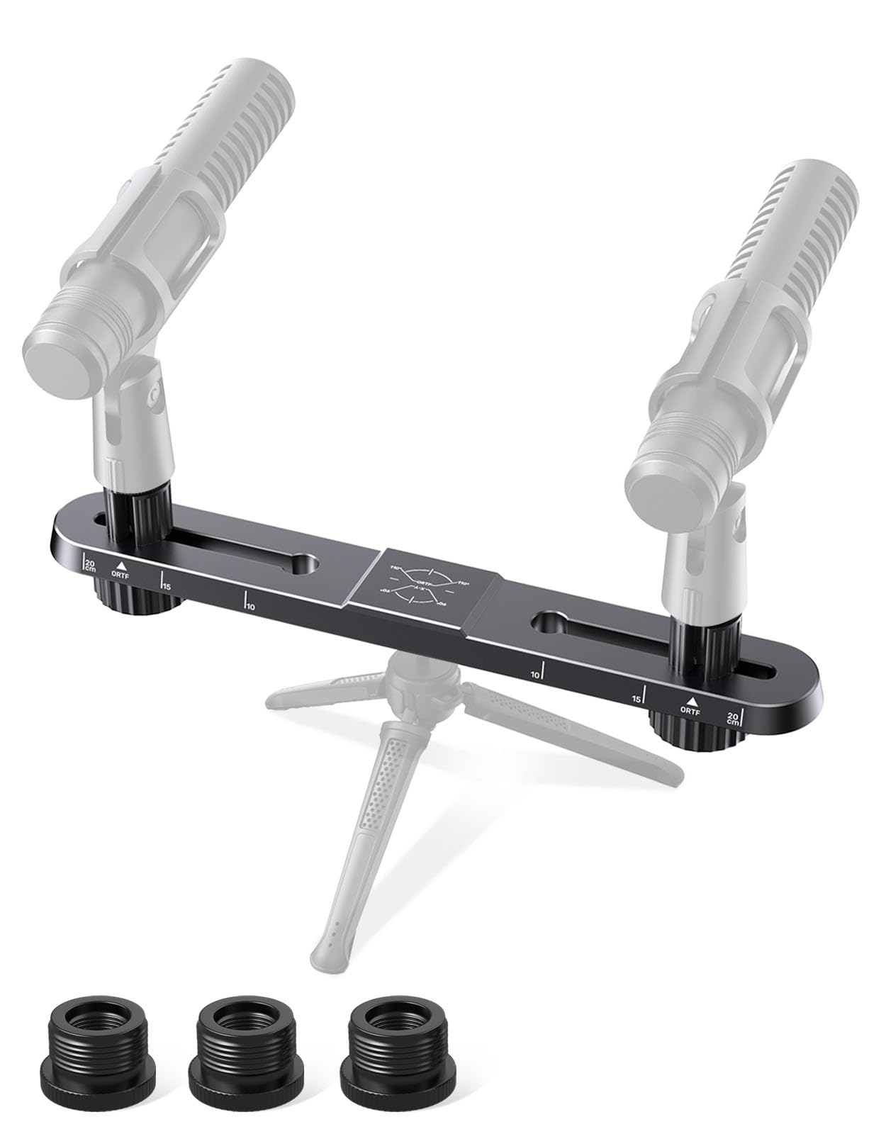 Barre de Couplage Stéréo, Support de Microphone, Positionnement Réglable pour deux Microphones ou Perche, Raccord Fileté 3/8"