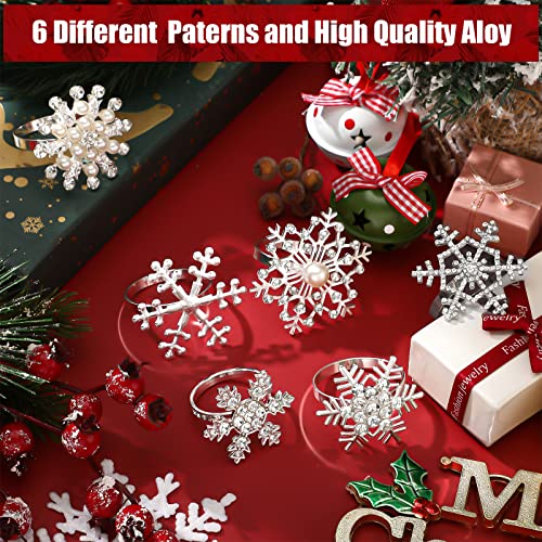 12 Pieces Christmas Napkin Rings Set, Include 6 Piece Napkin Rings Dinning Table Setting Decors With 6 Piece Solid Color Dinner Napkins For Casual Or Formal Occasions (Snowflakes Style) #TOP3