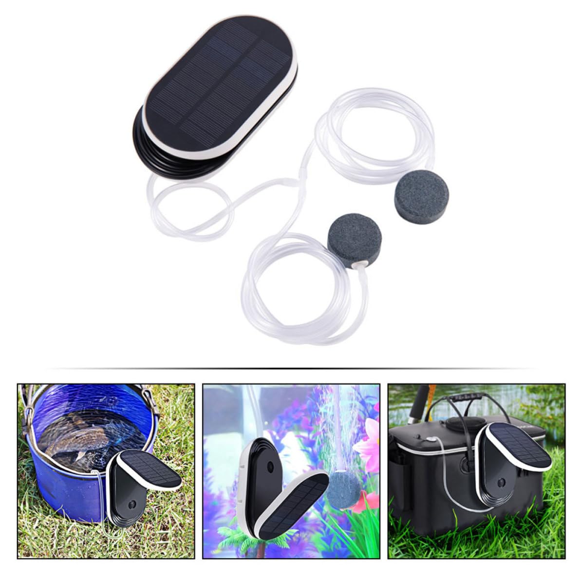 OSALADI Bomba de Oxigenación Solar para Estanques Panel Solar 5v y Batería de 3600mah, Herramienta Portátil de Plástico para Oxigenar Peces Ornamentales en Jardín