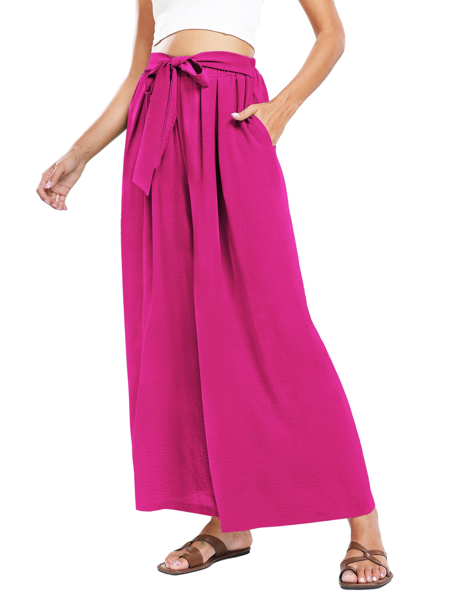 Summe Wide Leg Dress Pants for Women High Waisted Palazzo Casual Work Pants Beach Trousers with Pocket