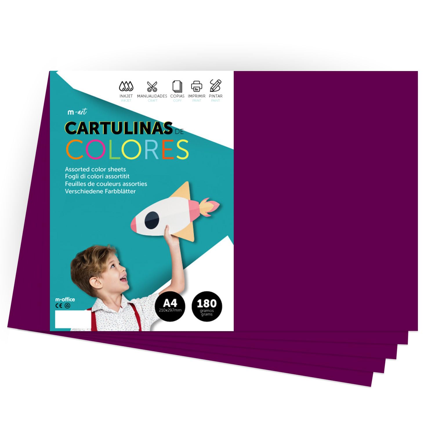 Colored Cardstock, A4 Intense Colors Cardstock, 180g Colored Sheets for Crafts, Print Your Documents and Creative Designs, A4 Colored Folios · m-Office (50 Sheets, Purple)