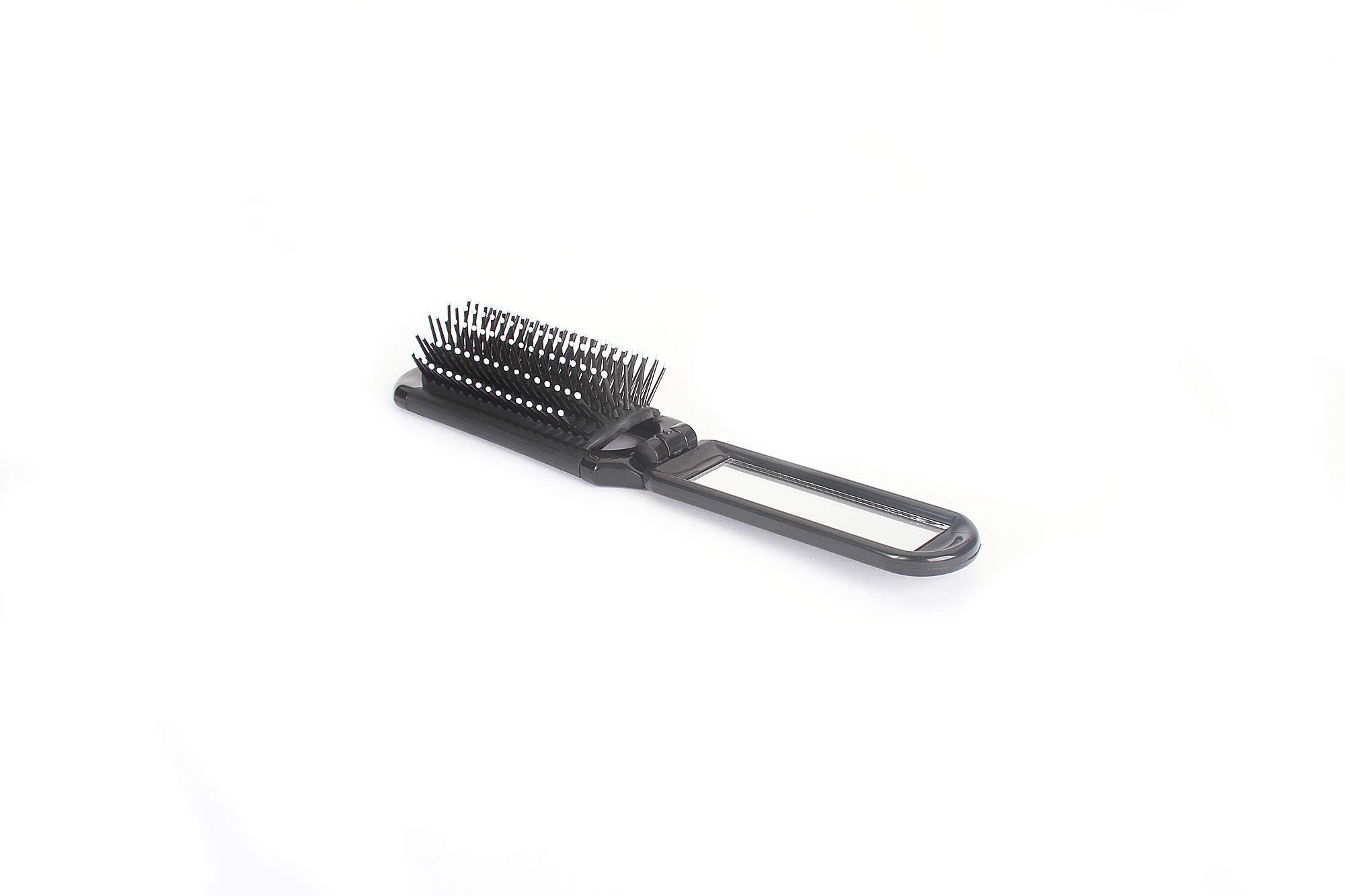 The Travel Brush | Professional Grade Nylon Pins | Fold Up Design with Mirror Handle | Smoke Finish