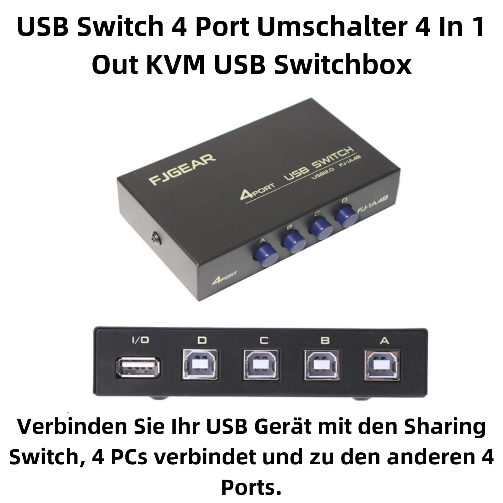 E06CS USB 2.0 przełącznik 4-portowy – przełącznik KVM 4 w 1, do urządzeń USB, kompatybilny z laptopami, komputerami, drukarką, skanerem, pamięcią USB i czytnikiem kart