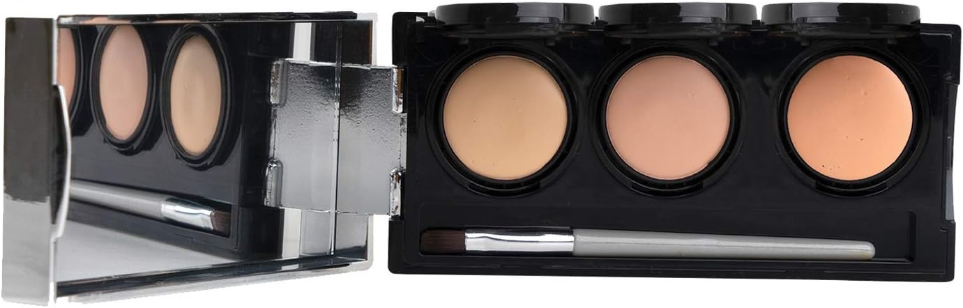 Full Coverage Concealer Palette, Waterproof Concealer Cream, 3 Colors + Brush, by Dermaflage