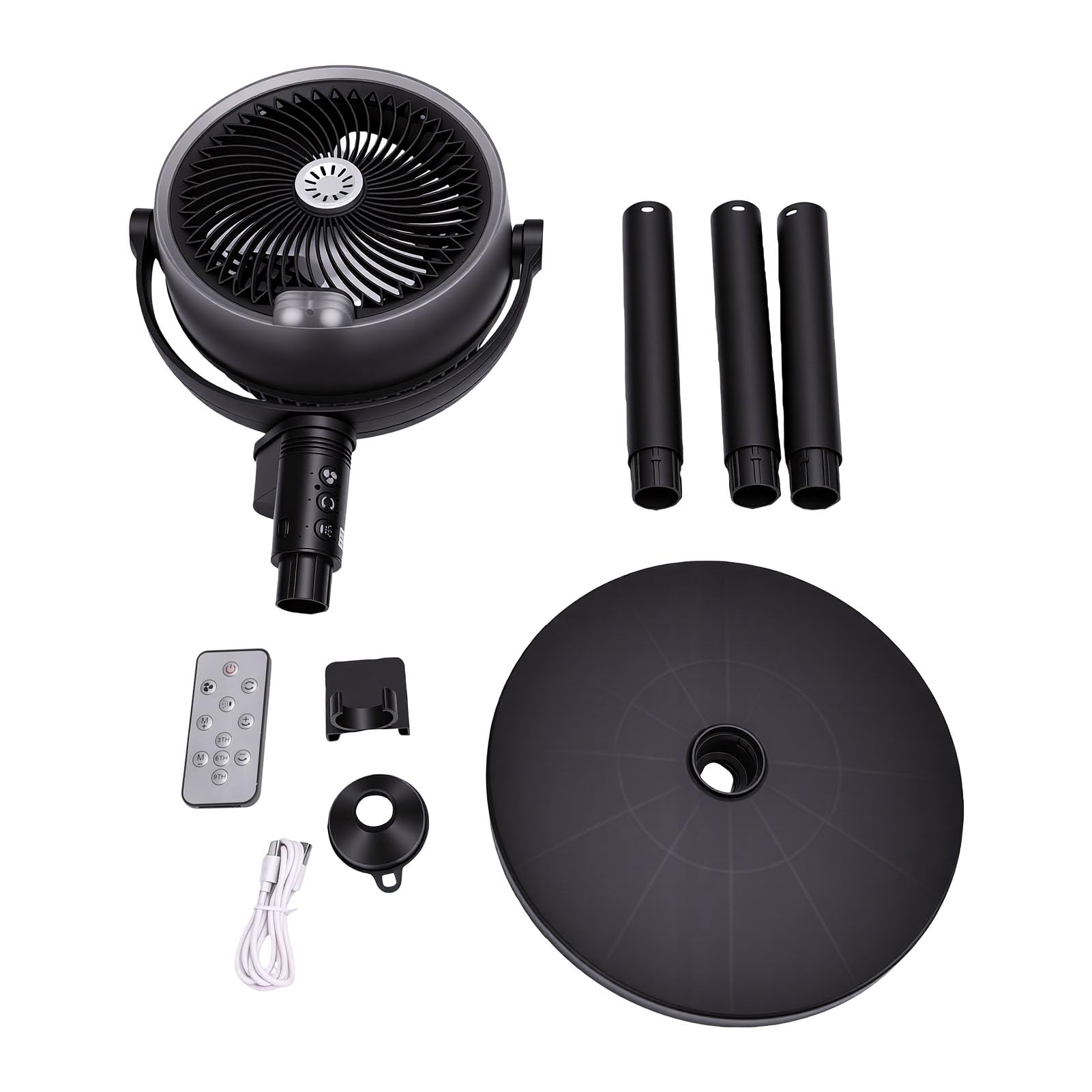 Ventilador Oscilante de Pie, Ventilador de Refrigeración por Nebulización Eficiente, Ajustable para el Hogar, USB de Oficina, Motor Fuerte Recargable (BLACK)