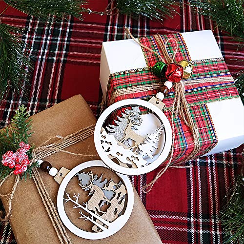 5 Pcs Christmas Hanging Wooden Ornament Hollow Fretwork Laser Cutting Wood Carving Ornaments Wood Slice Gift Tags Pendant Circle Bauble Glitter Reindeer Oranments Xmas Tree For Holiday Season Festival #TOP4