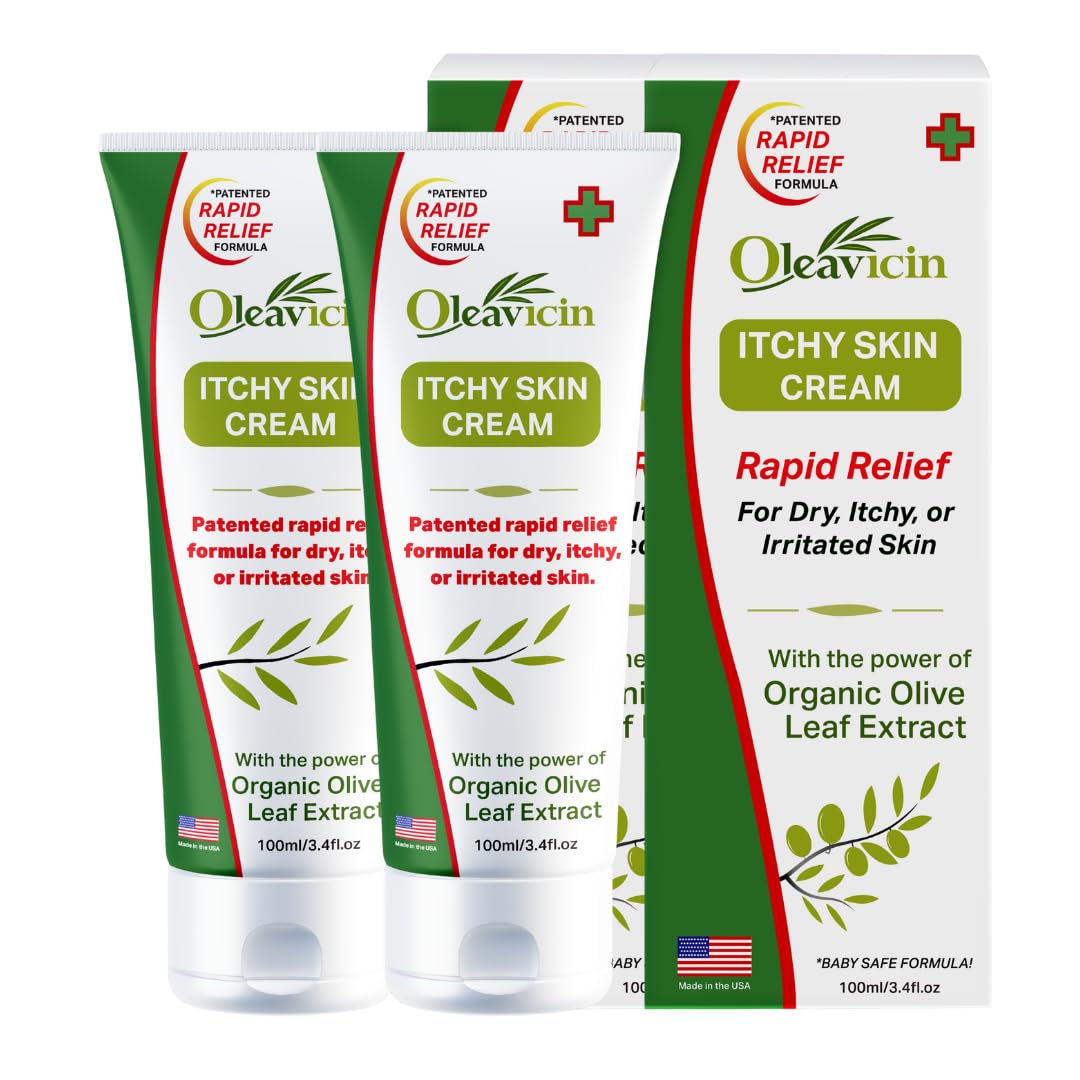 Oleavicin Extra Strength Anti-Itch Cream (2 Pack) for Dry, Itchy Skin Relief – Natural Fungal & Rash Treatment with Olive Leaf Extract – Fast-Acting,