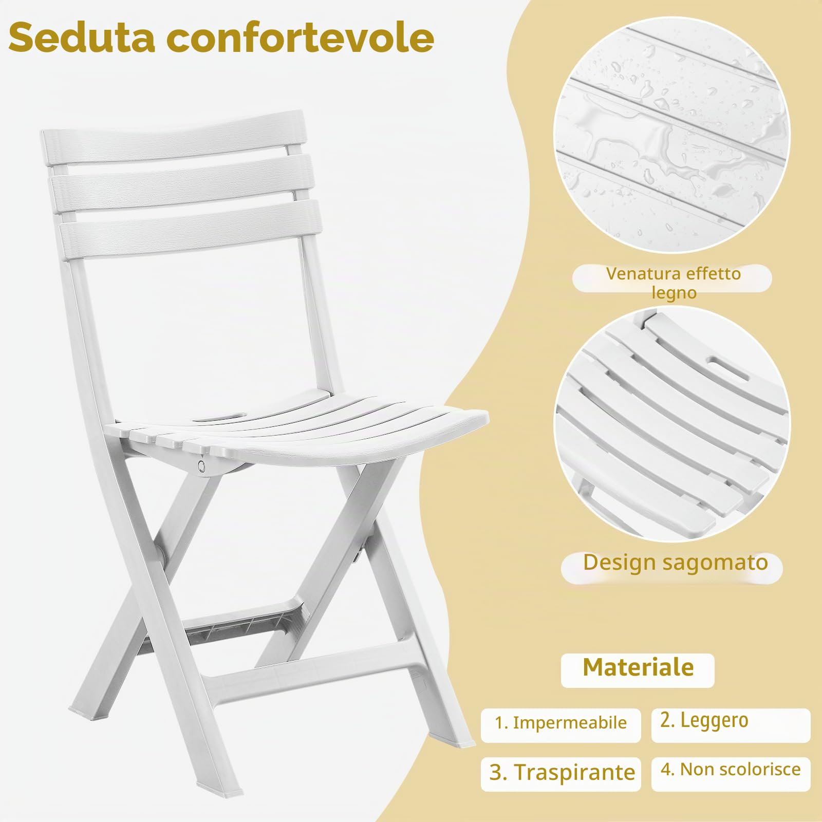 KAIHAOWIN Set da bistrot pieghevole per esterni, tavolo e sedie per 2 piccoli mobili, 3 pezzi, veranda, cortile, balcone, giardino, patio, bianco