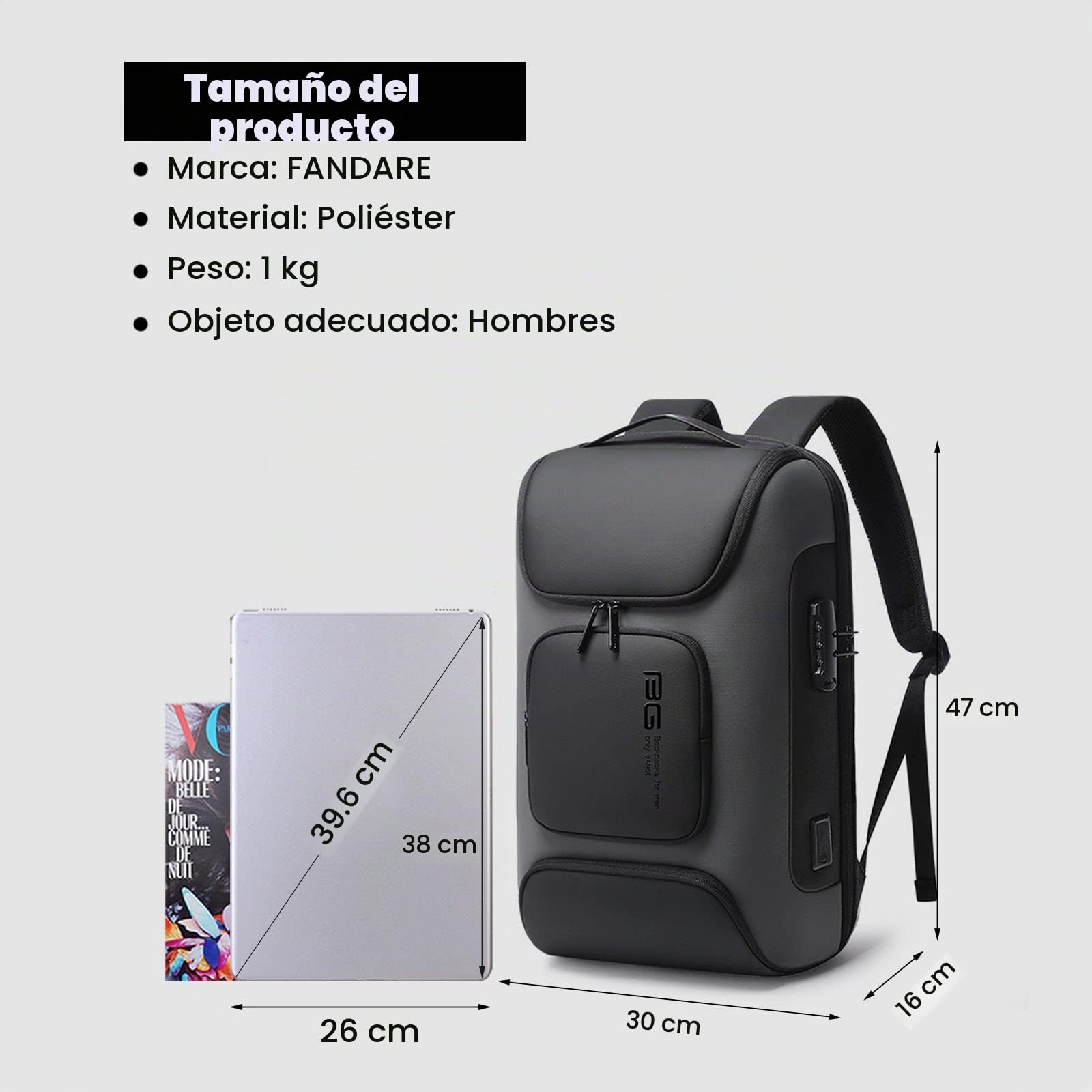 FANDARE Antirrobo Mochila para Portatil Mochila Universidad Mochila Portatil Hombre Bolsas Escolares con Puerto USB Mochila para 15.6 Pulgadas Portátil Multiusos Impermeable Mochilas Gris
