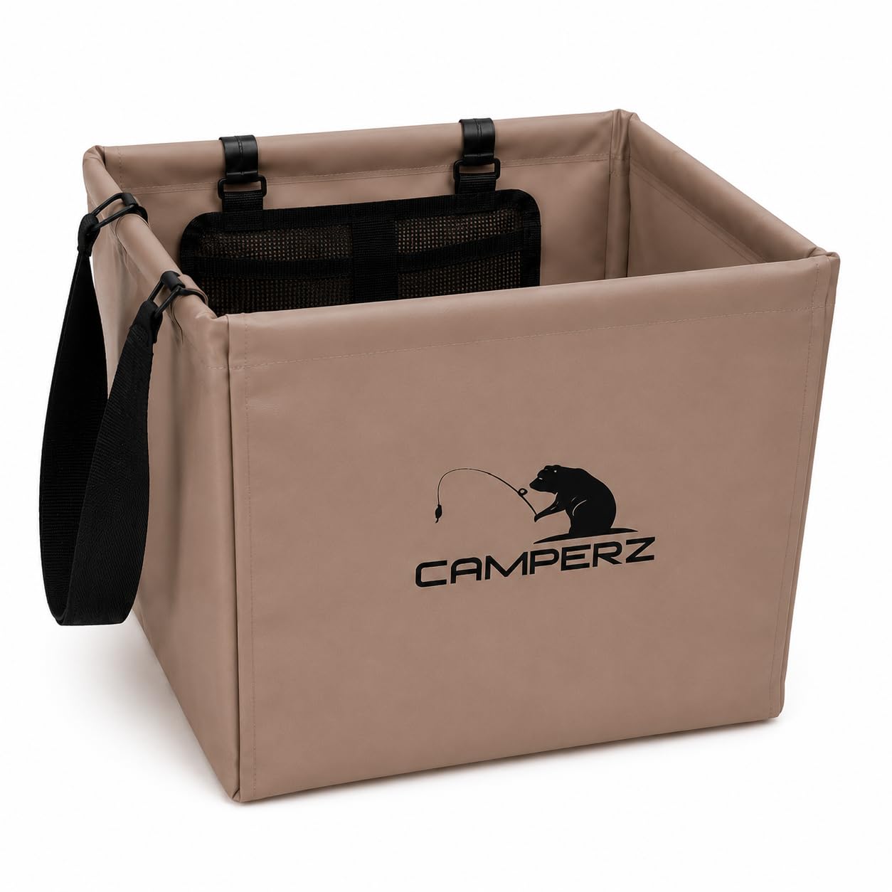 Bol pliable de camping 20 l – Bac à vaisselle pliable avec poche en filet, seau pliable stable et bac de lavage pour camping-car, vanlife, pêche et extérieur – étanche, marron
