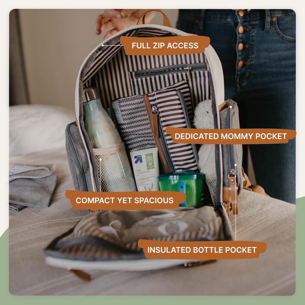 Parker Baby Diaper Backpack - Full Zip Diaper Bag with Insulated Pockets - Cream