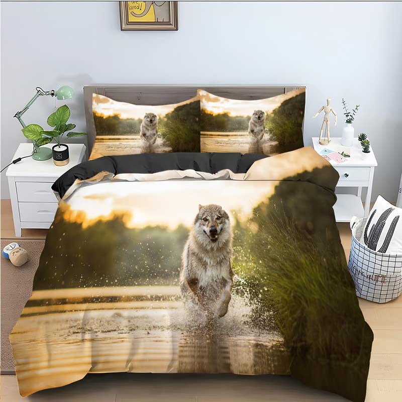 Housse de couette 240x260 chien beige en microfibres avec ses 2 taies d'oreiller